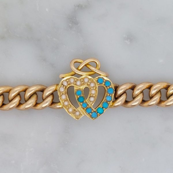 Antique Victorian Turquoise and Seed Pearl Heart Bracelet