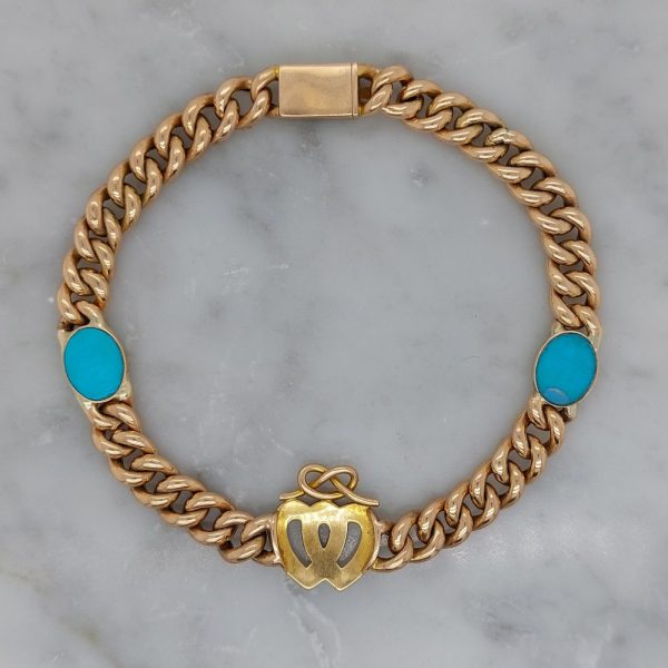 Antique Victorian Turquoise and Seed Pearl Heart Bracelet