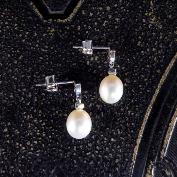 Art Deco Period Replica Diamond Set Pearl Drop Earrings