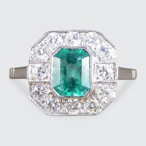 Art Deco Style 0.75ct Emerald and Diamond Cluster Ring