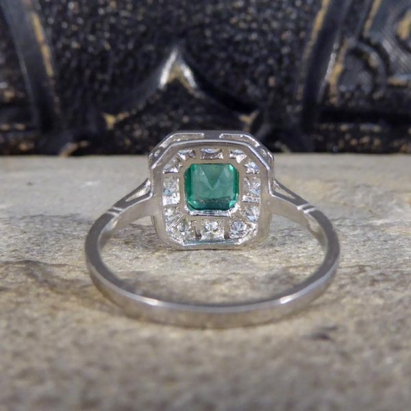 Art Deco Style 0.75ct Emerald And Diamond Cluster Ring