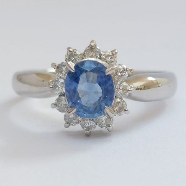 Cornflower Blue Sapphire and Diamond Cluster Ring