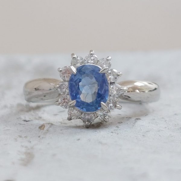 Cornflower Blue Sapphire and Diamond Cluster Ring