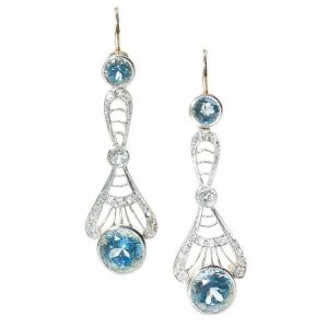 Edwardian Style Aquamarine and Diamond Drop Earrings