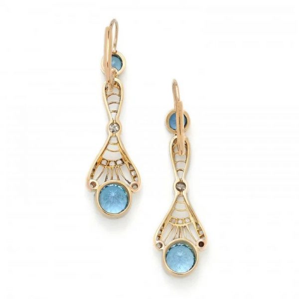 Modern Aquamarine and Diamond Drop Earrings