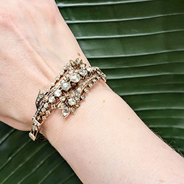 Antique Victorian Rose Cut Diamond Bangle Bracelet