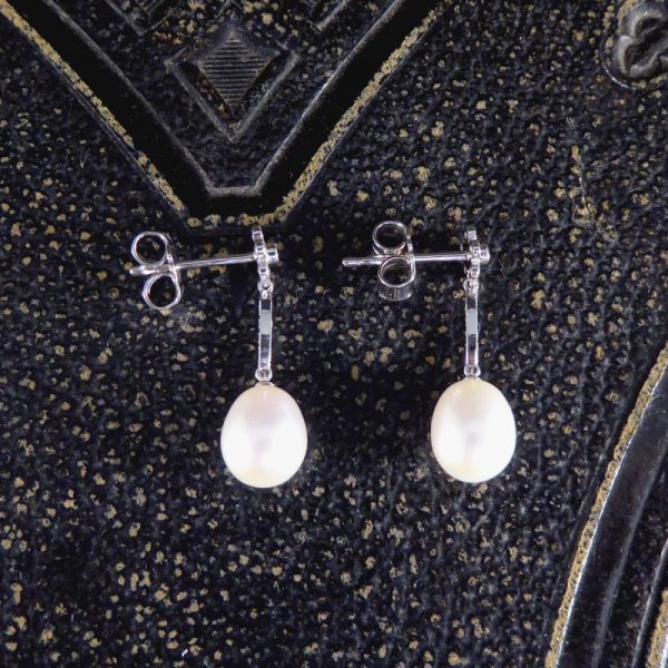 Pearl and Daisy Cluster Diamond Set Long Drop Earrings 