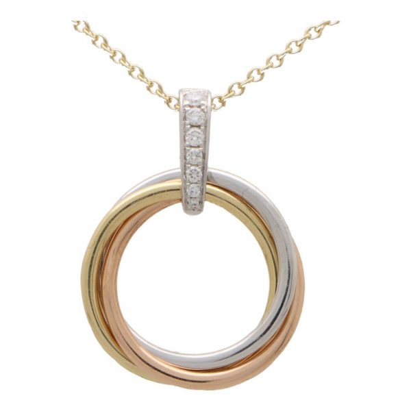 Tri Gold Trinity Pendant Necklace with Diamonds