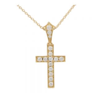 Diamond Cross Pendant Necklace in 18ct Yellow Gold