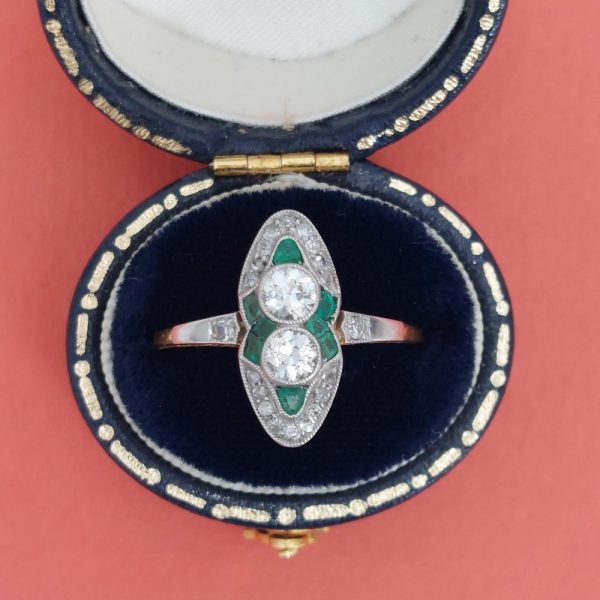 Antique Transitional Old Cut Diamond and Emerald Ring