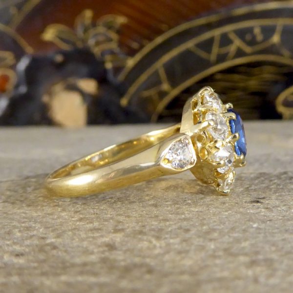 Victorian Antique 1ct Sapphire and 1.50ct Diamond Cluster Ring