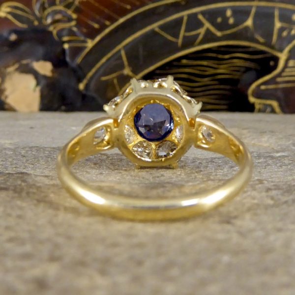 Victorian Antique 1ct Sapphire and 1.50ct Diamond Cluster Ring