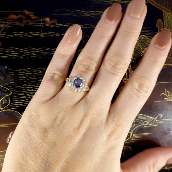 Victorian Antique 1ct Sapphire and 1.50ct Diamond Cluster Ring