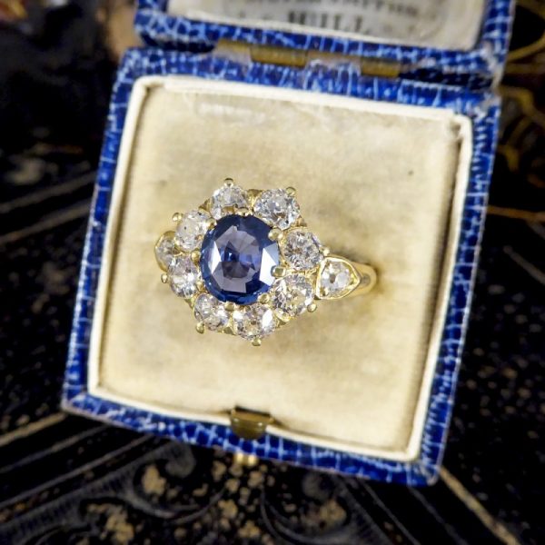 Victorian Antique 1ct Sapphire and 1.50ct Diamond Cluster Ring