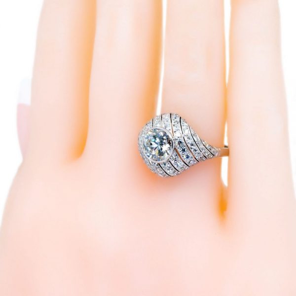 Vintage 2.29ct Diamond Platinum Bombé Ring