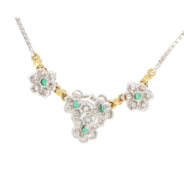 Vintage Buccellati Primavera Diamond and Emerald Floral Cluster Necklace