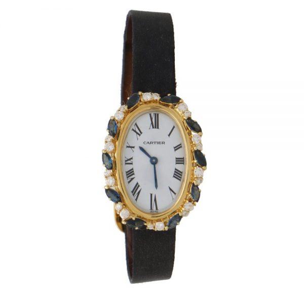 Vintage Cartier Baignoire Sapphire and Diamond Dress Watch