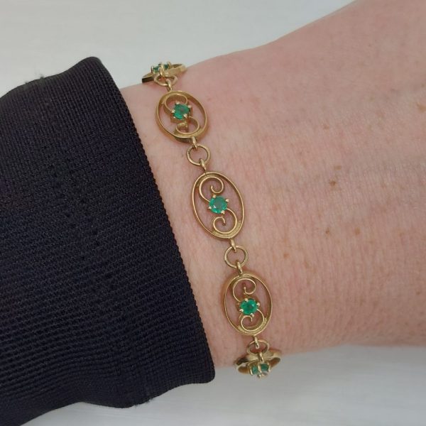 Vintage Emerald Gold Link Bracelet