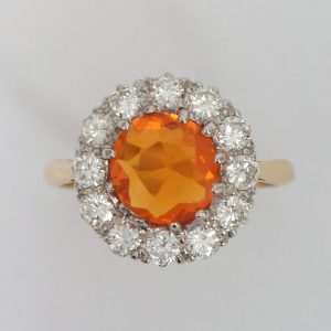 Vintage Fire Opal and Diamond Cluster Ring