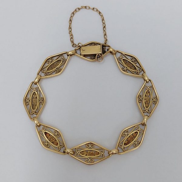 Vintage French Openwork Fancy Link Gold Bracelet