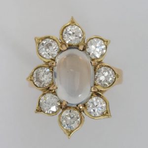 Vintage Moonstone and Diamond Floral Cluster Ring