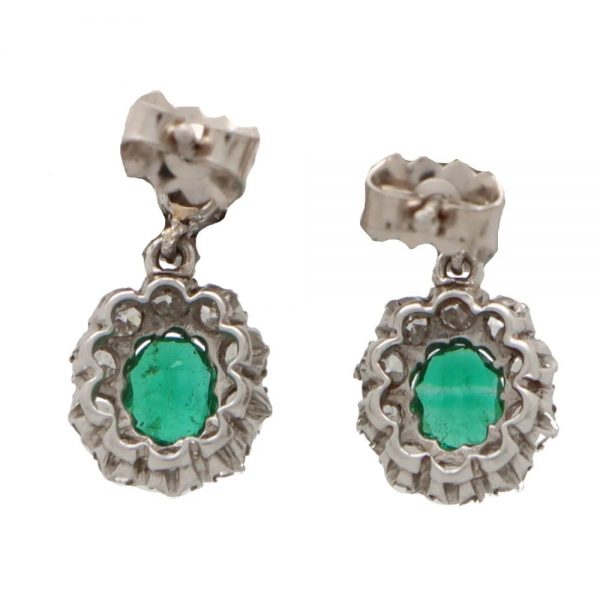 Vintage Emerald and Diamond Cluster Drop Earrings
