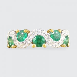 0.65ct Emerald and Diamond Lazy River Band Ring