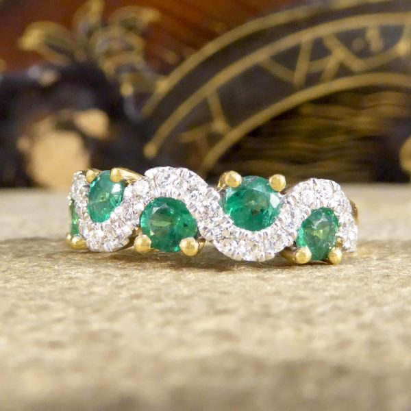 0.65ct Emerald and Diamond Lazy River Band Ring