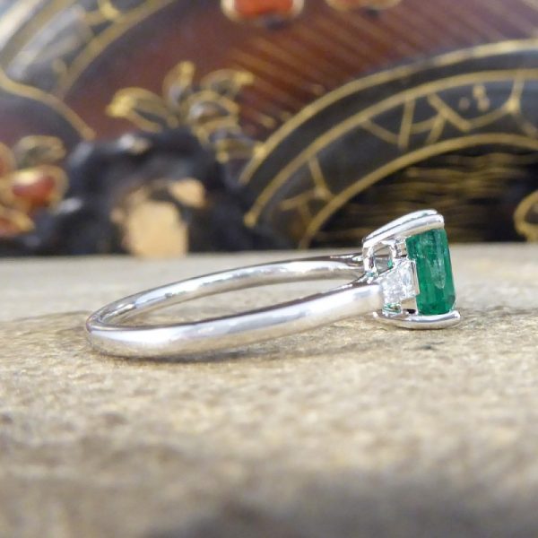 1.03ct Emerald Ring with Tapered Baguette Cut Diamond Shoulders