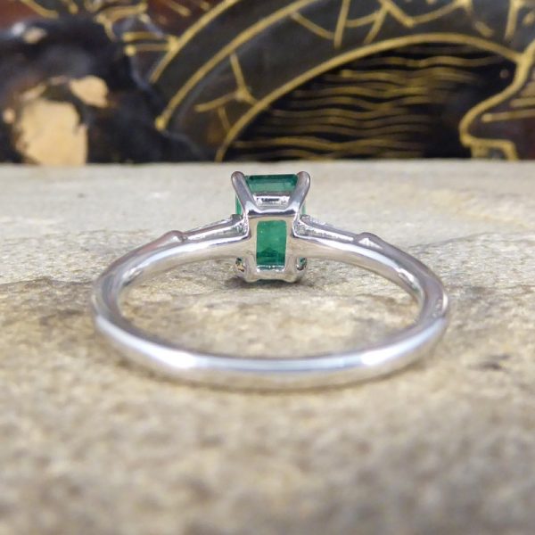 1.03ct Emerald Ring with Tapered Baguette Cut Diamond Shoulders