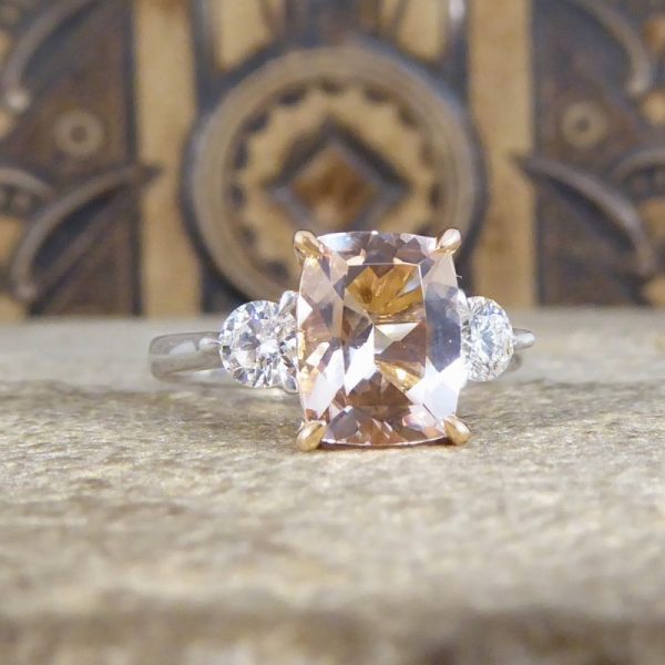 1.75ct Pink Morganite and Diamond Three Stone Ring