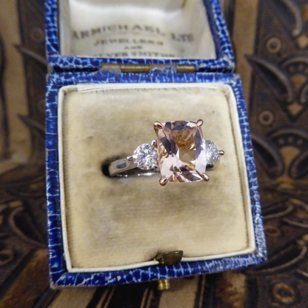 1.75ct Pink Morganite and Diamond Three Stone Ring