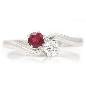 Vintage Ruby and Diamond Two Stone Toi et Moi Crossover Ring