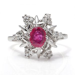 Vintage 1ct Ruby and Diamond Flower Cluster Dress Ring