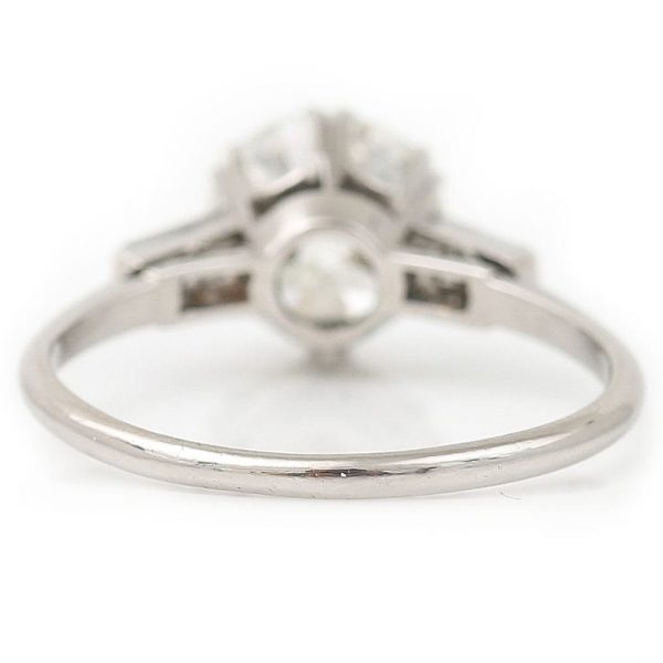 Art Deco 1.97ct Old European Cut Diamond Ring with Baguette Shoulders in Platinum 2.37 carat total