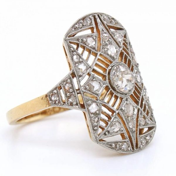 Antique Old Cut and Rose Cut Diamond Star Plaque Ring