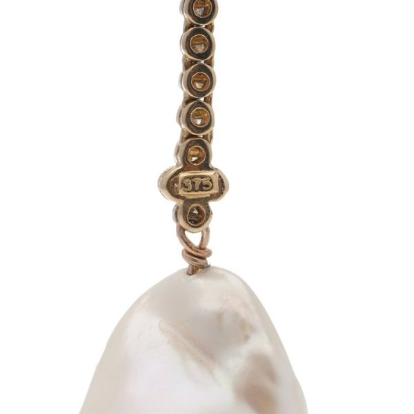 Vintage Baroque Pearl and Diamond Drop Earrings