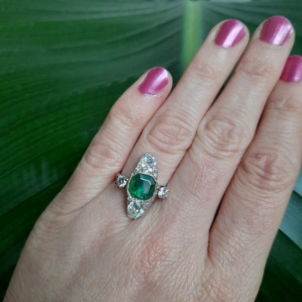 Antique Emerald and Old Cut Diamond Ring