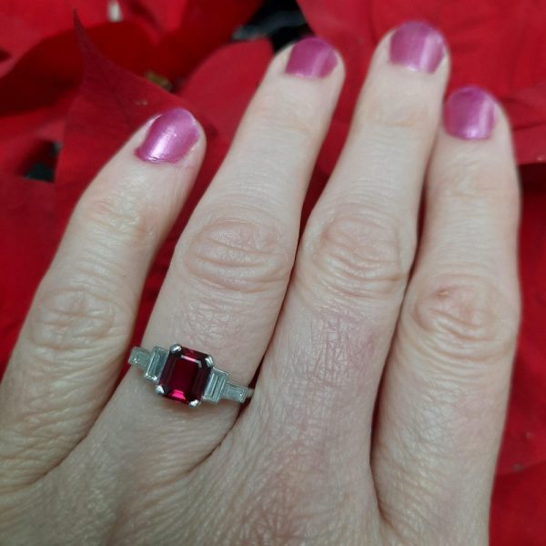 Art Deco Ruby and Baguette Diamond Engagement Ring