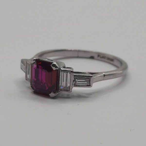Art Deco 0.76ct Ruby and Baguette Diamond Ring