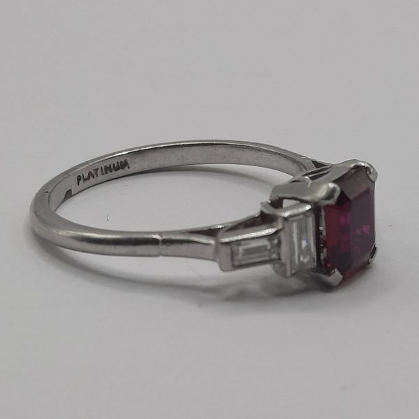 Art Deco Ruby and Baguette Diamond Five Stone Ring