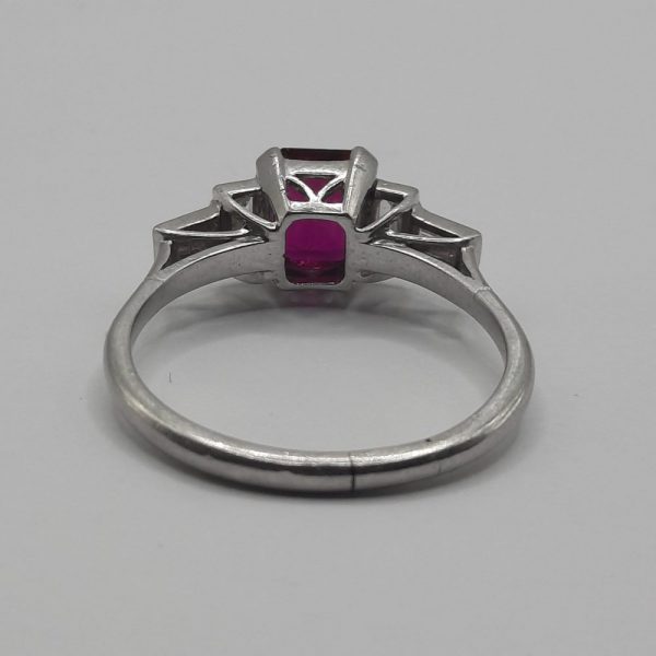 Art Deco Ruby and Baguette Diamond Five Stone Ring in Platinum