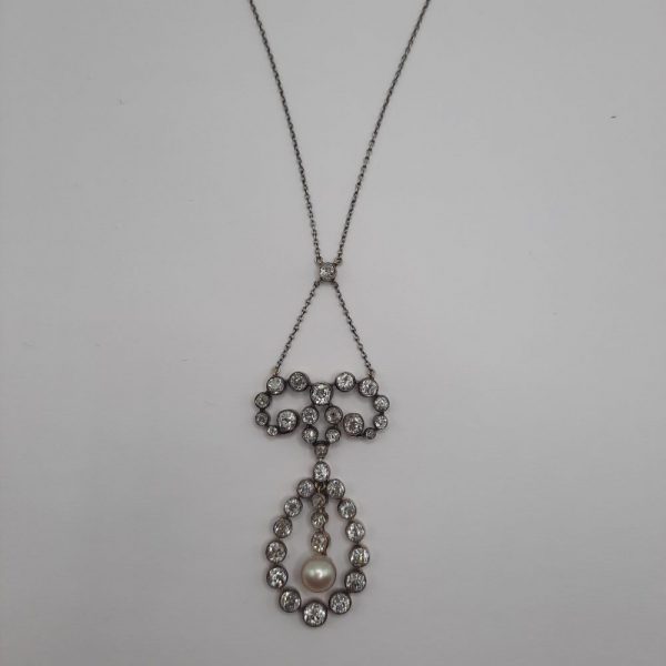 Antique 7ct Old Cut Diamond and Natural Pearl Pendant