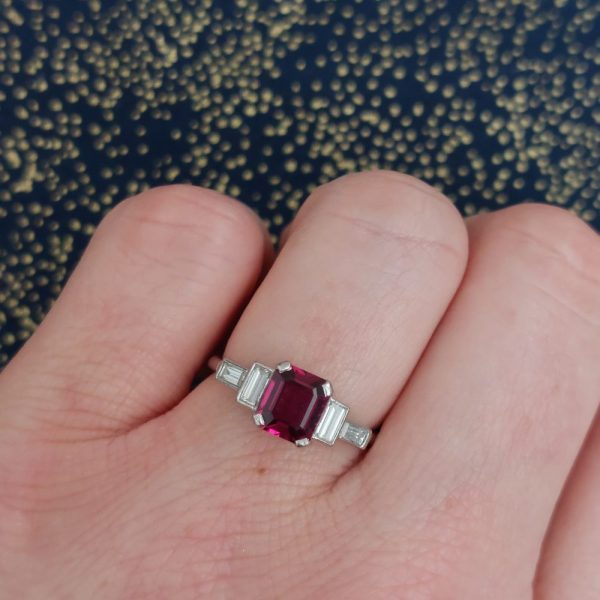 Art Deco Ruby and Baguette Diamond Engagement Ring