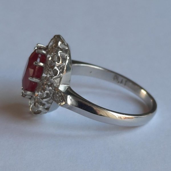 Diana style Ruby and Diamond Cluster Ring in Platinum