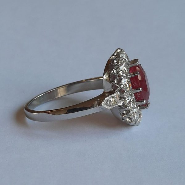 Ruby and Diamond Cluster Ring in Platinum