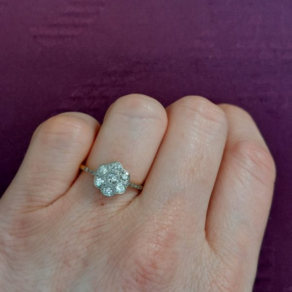 Edwardian Antique 0.40ct Diamond Floral Cluster Engagement Ring