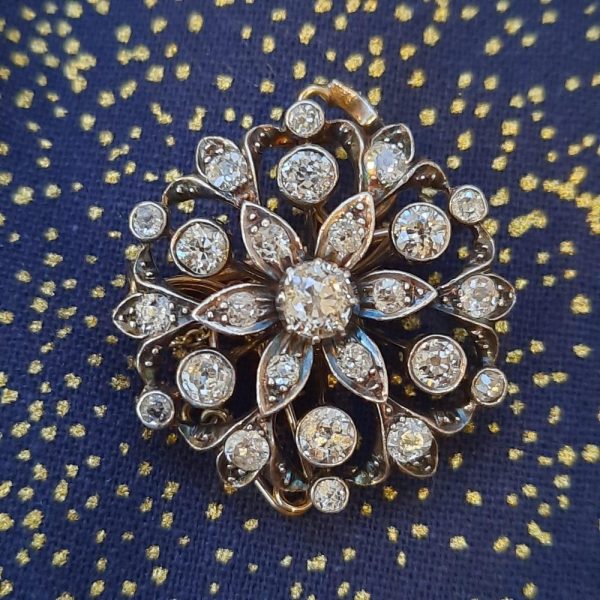 Antique Victorian 2ct Diamond Flower Cluster Pendant come Brooch