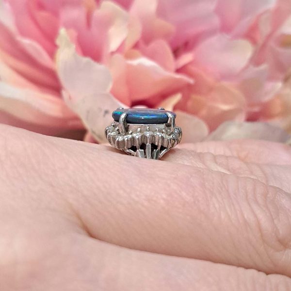 2.58ct Black Opal and Diamond Cluster Ring