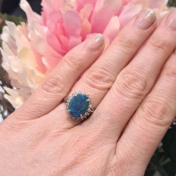 2.58ct Black Opal and Diamond Cluster Ring